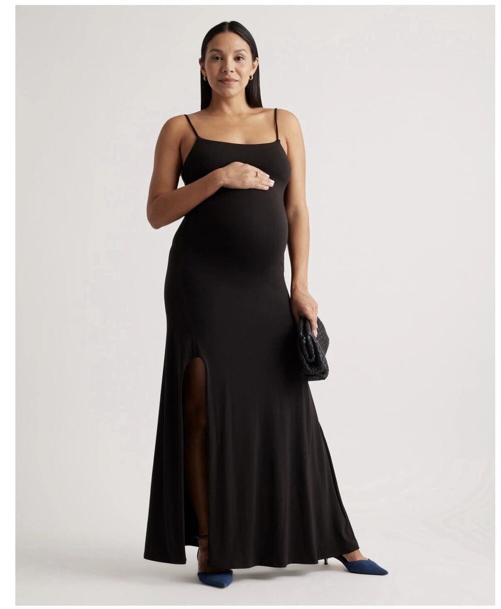 NWT Quince Recycled Knit Maternity Dress Sleeveless Tank Slip Maxi Black Size XS